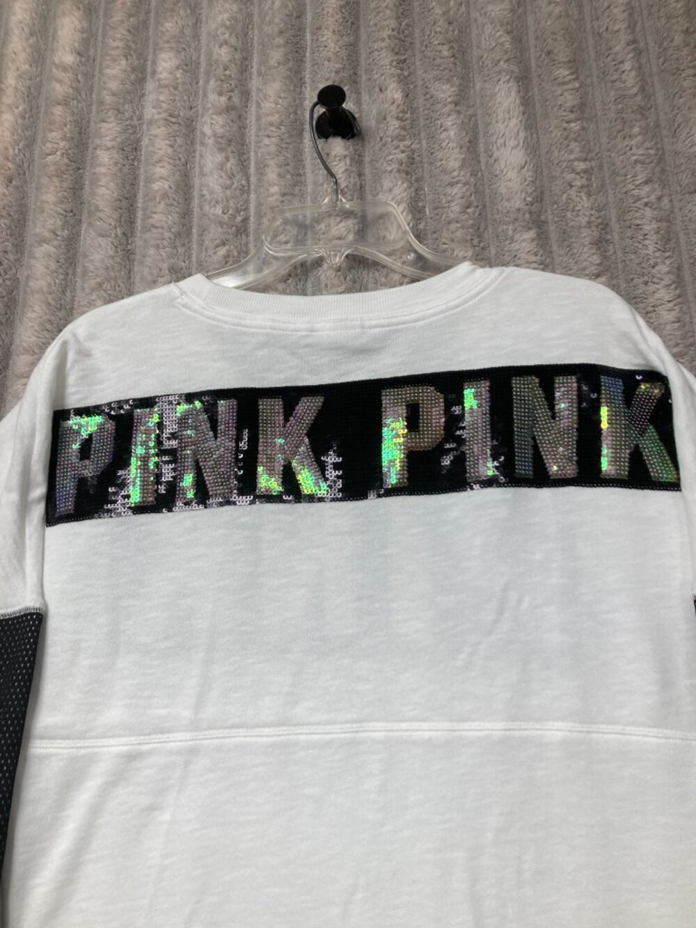 PINK Victoria's Secret Crew Neck Sweatshirt with Sequin Lettering Size Large - Picture 9 of 10